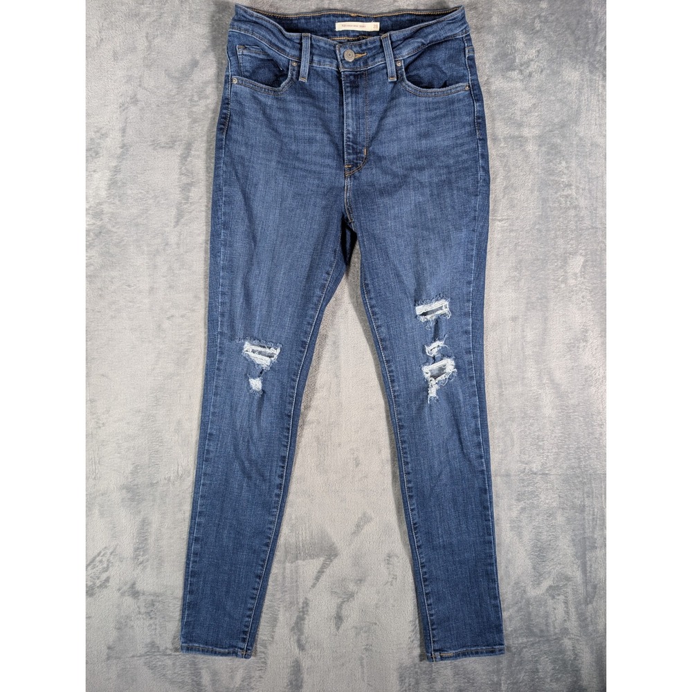 Levi's 721 High Rise Skinny Jeans Womens 28x30 Dark Wash Blue Denim Distressed